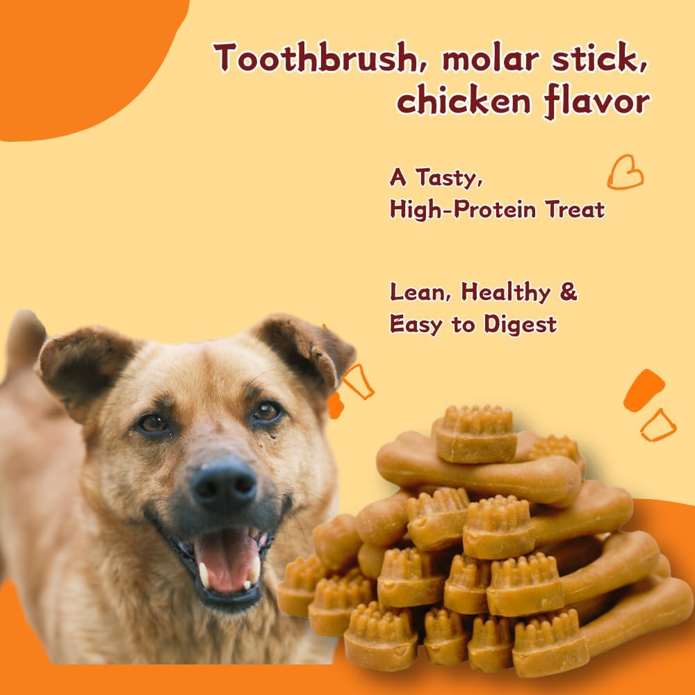 Dog Dental Treats, Toothbrush Shaped Chews with Chicken Flavor for Oral Care, Grain-Free & Easy to Digest Molar Stick for Puppies and Adult Dogs,2.65 Pound