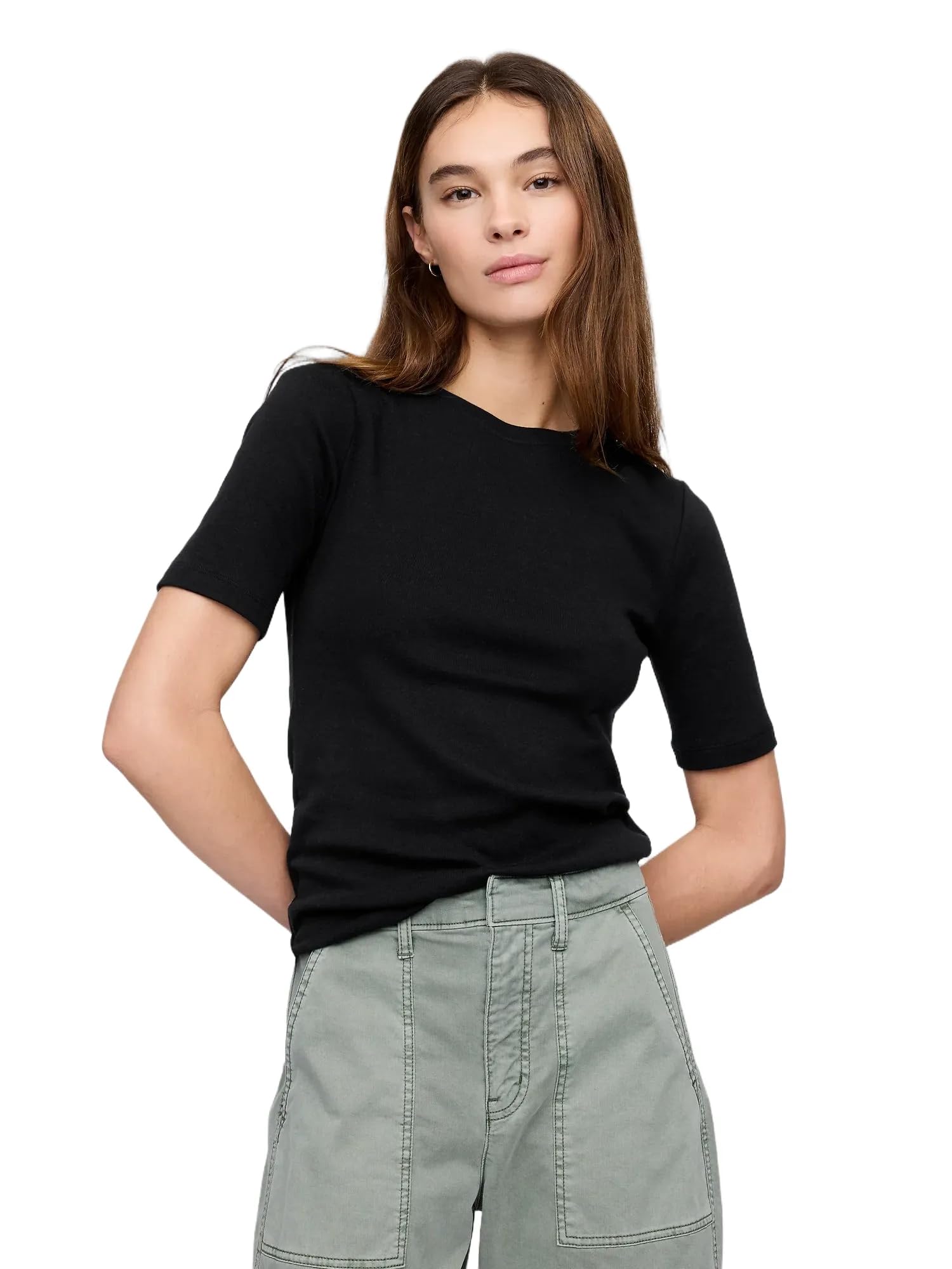 GAP Women's Ribbed Crewneck Tee T-Shirt, True Black, S