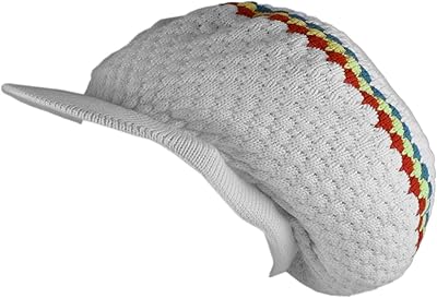 CRAZY Lizard Rasta Hat for Dreadlocks.Slouch Beanie hat with Rasta Stripe.(RH4) Mens Tams Beanie hat Jamaican hat White