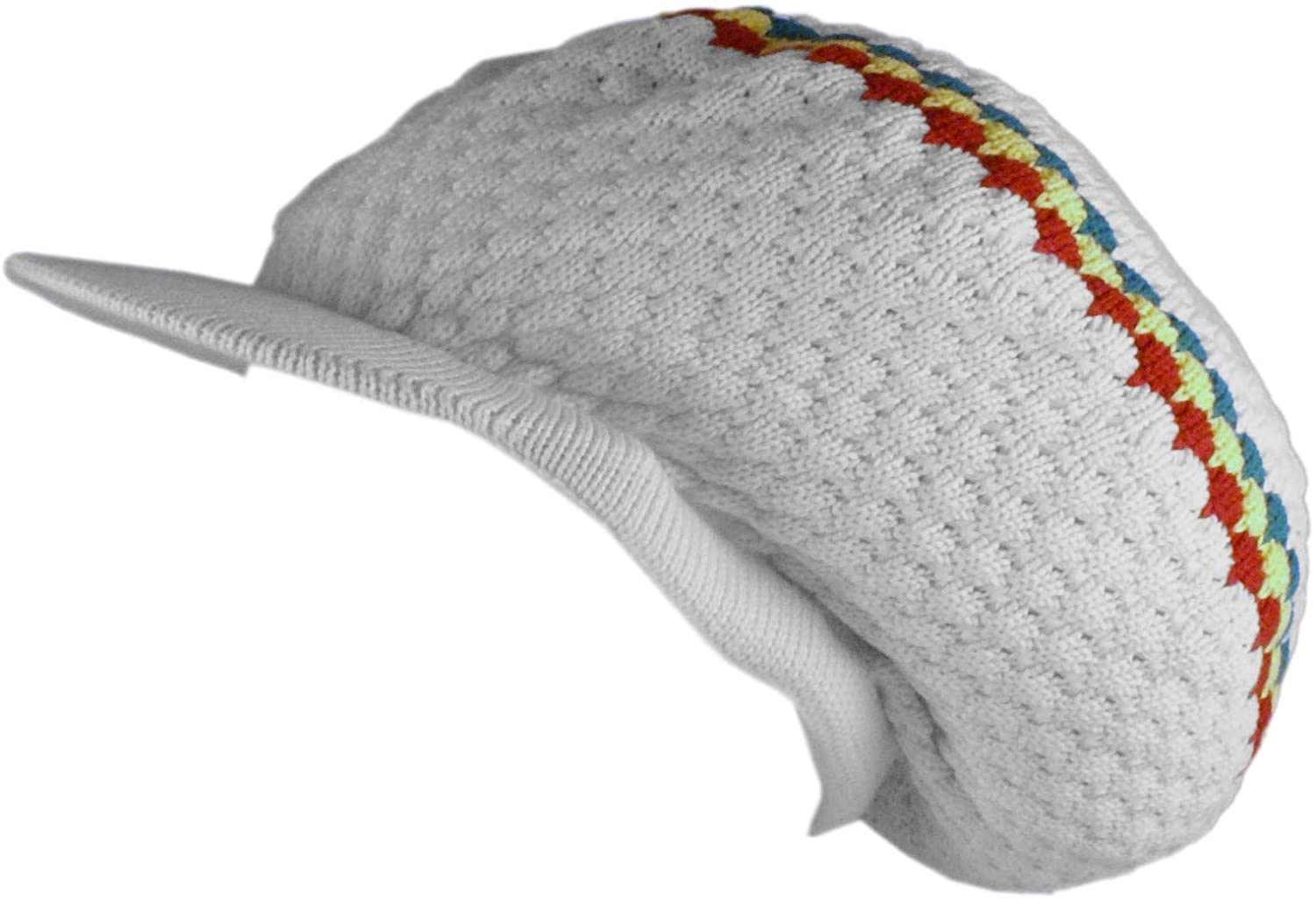 Crazy Lizard Unisex White Rasta Hat For Dreadlocks. Slouch Beanie Hat With Rasta Stripe. Dreadlock Accessories Mens Tams Oversized Beanie Hat. Jamaican Style Hats For Men And Women. For Short To Long Dreadz/Hair