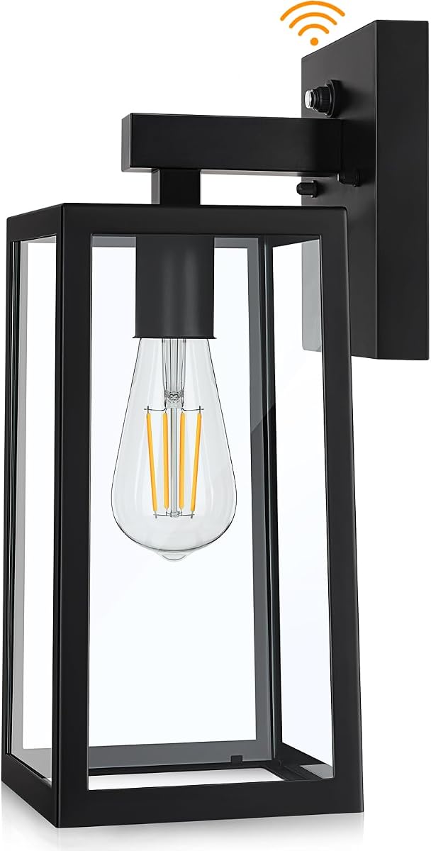 Dusk to Dawn Sensor 13" Outdoor Wall Lighting, Waterproof Wall Sconce | Porch Lantern Fixture, E26 Socket & Glass Shade, Waterproof, Matte Black Wall Mount Lighting for Patio Front Door Entryway