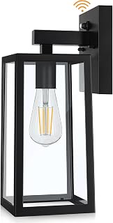 SHINE HAI Dusk to Dawn Sensor Outdoor Wall Sconce, Exterior Porch Lantern Fixture with E26 Socket & Glass Shade, Waterproof Wall Mount Lighting for Patio Front Door Entryway