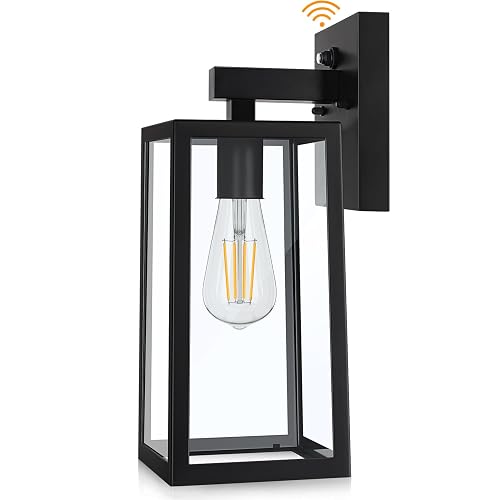 13" Dusk to Dawn Sensor Outdoor Wall Lighting, Large Waterproof Wall Sconce | Porch Lantern Fixture, E26 Socket & Glass Shade, Waterproof, Matte Black Wall Mount Lighting for Patio Front Door Entryway