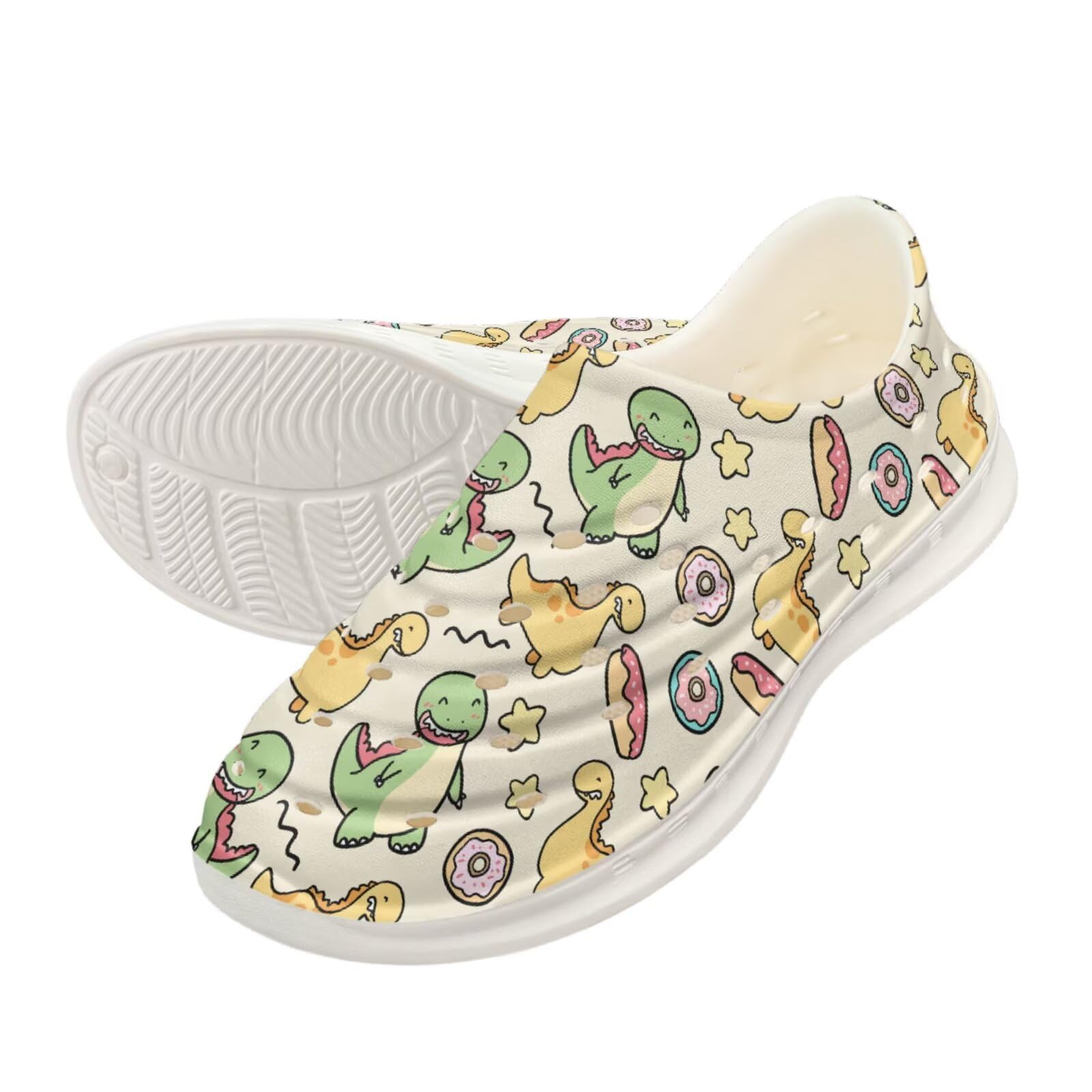 Pointodoor Cartoon Dinosaur Print Big Boys Water Shoes Slip on Breathable Sneakers for Kids Cool Animal Beach Swim Pool Shoes Dinosaur Sandals Lightweight