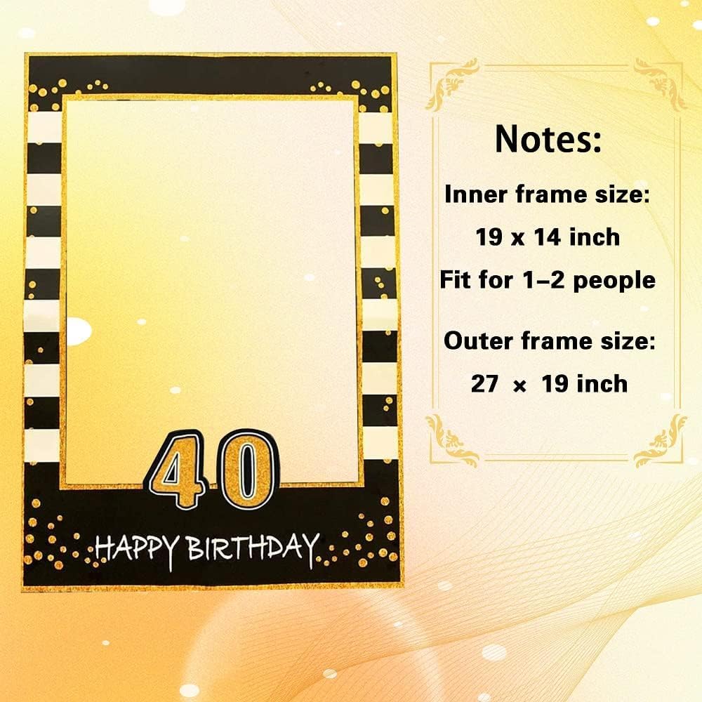 LaVenty Black Gold 40th Birthday Party Photo Booth Props 40th Photo Frame