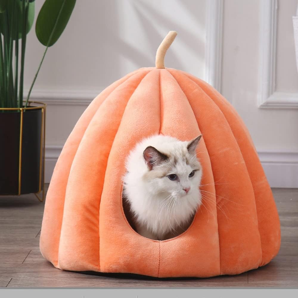 Pet Bed，Cozy Pet BedPet tent cave bed is suitable for small and medium-sized puppies, cat pet sleeping bag, thick wool warm soft dog bed, cat and puppy comfortable bed, pumpkin-shaped small pet house.