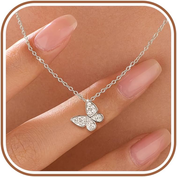 SUYACS Mothers Day Gifts 14K Gold Plated Butterfly Necklaces for Women 925 Sterling Silver Cute Butterfly CZ Pendant Necklace Dainty Insect Animal Charm Chain Necklace Jewelry Gifts for Mom Daughter