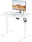 ERGOMAKER 55-inch Bureau électrique à pied réglable en hauteur, bureau électrique à l'étage Bureau d'ordinateur ergonomique à siège avec poste de travail informatique (cadre blanc, bureau en noyer blanc)