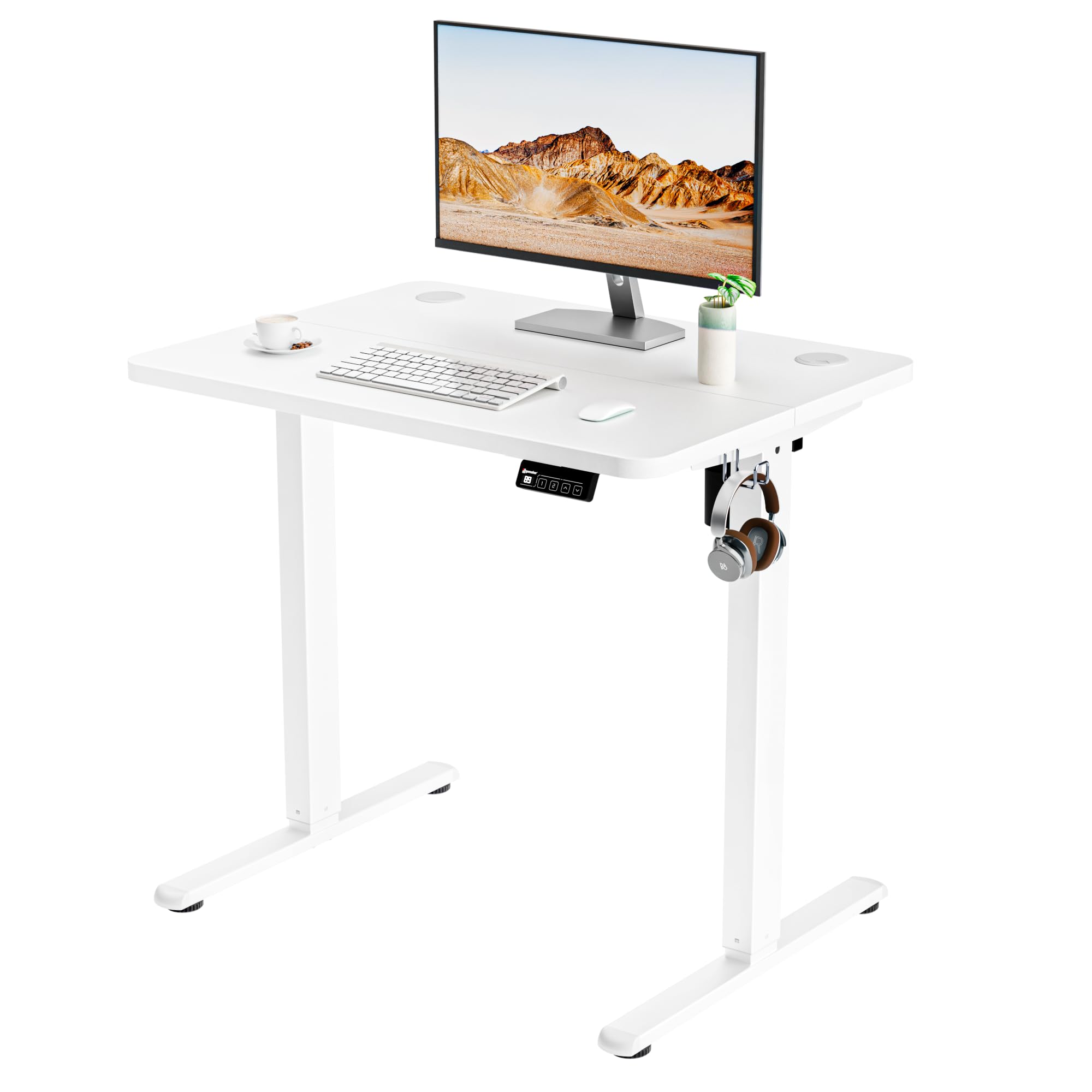 ERGOMAKER Electric Height Adjustable Standing Desk 80x60cm, Sit Stand Desk with Splicing Top for Home Office (White Frame + White Desktop)