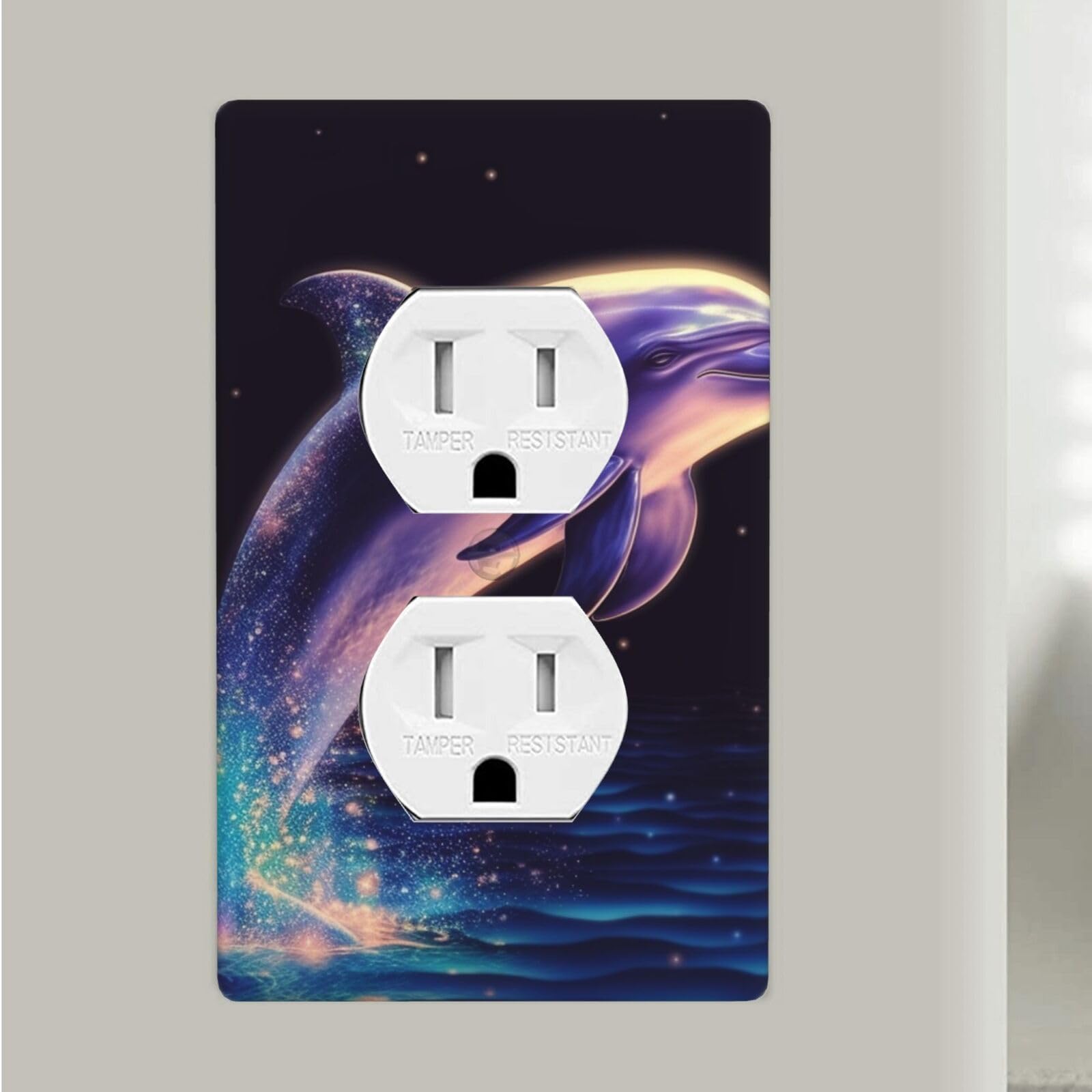 Glitter Dolphin Duplex Receptacle Outlet Covers, 1-Gang Standard Size Wall Plates Unbreakable Polycarbonate Electrical Switchplate Cover Faceplate for Bathroom Kitchen Decor