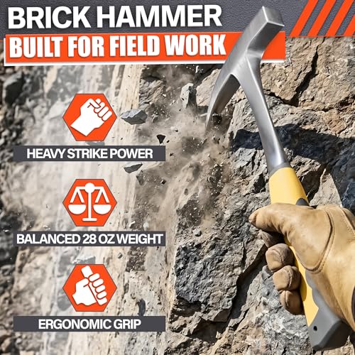Image of Rock Pick Hammer 28 oz - One-Piece Forged Steel Geology Hammer with Pointed Pick Tip & Shock-Dampening Grip for Rockhounding, Fossil Hunting, Prospecting, Mineral Digging & Light Masonry Chipping Tool