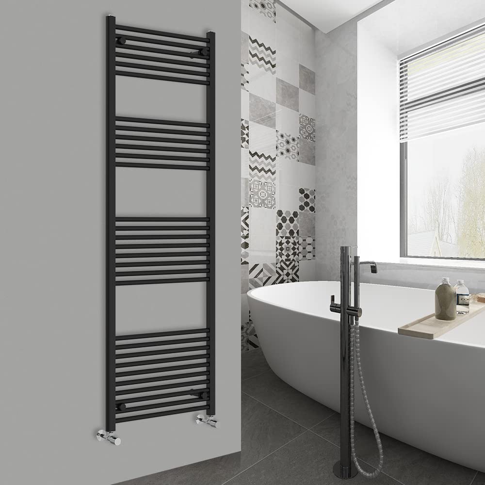 Warmehaus Straight Bathroom Heated Towel Rail Radiator Black 1800x600mm