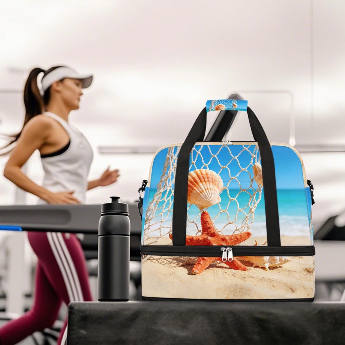 Borsone da viaggio pieghevole estivo da spiaggia, conchiglia, stella marina, borsa da palestra espandibile con scomparto per scarpe, borsa da weekend di grande capacità, borsa da portare a mano per