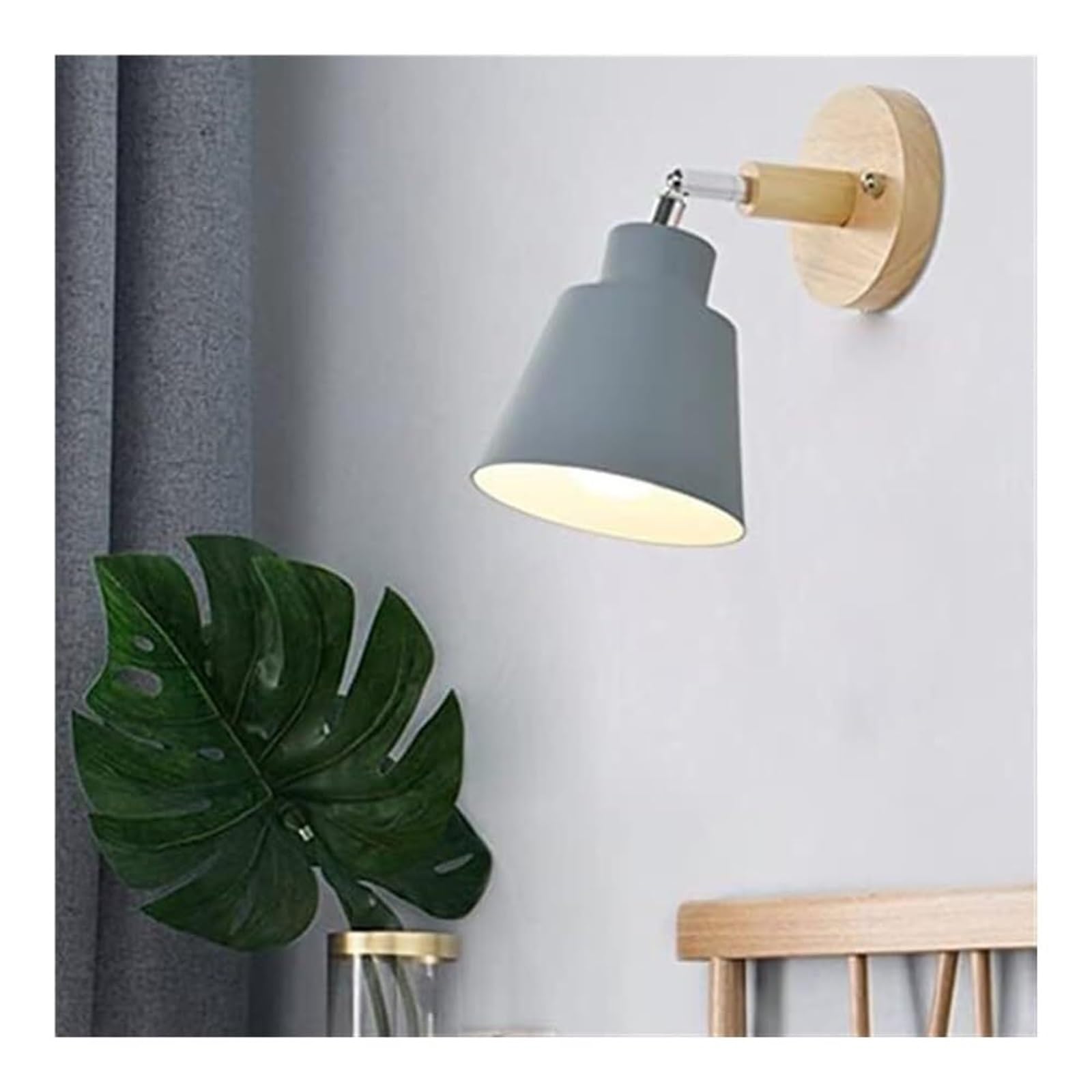 Nordic Minimalist Rotation Wall Lamp, Wood Metal Plug in Sconces W/Switch Mounted Light Fixture for Kids Bedroom Bedside Reading Living Room Corridor Hotel(Green)(D)