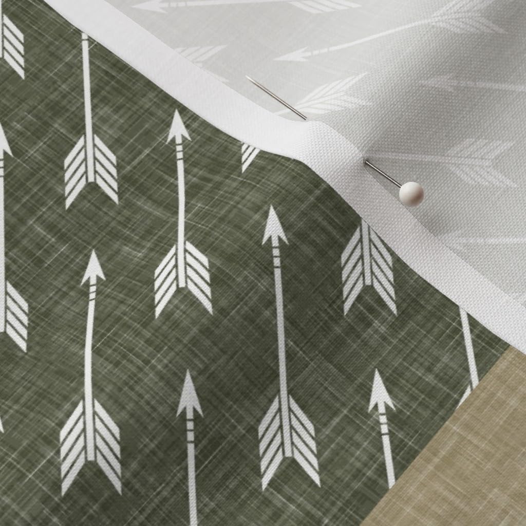 Spoonflower Fabric - Woodland Patchwork Hunting Deer Buck Beige Brown Green Earth Tones Printed on Petal Signature Cotton Fabric by The Yard - Sewing Quilting Apparel Crafts Decor
