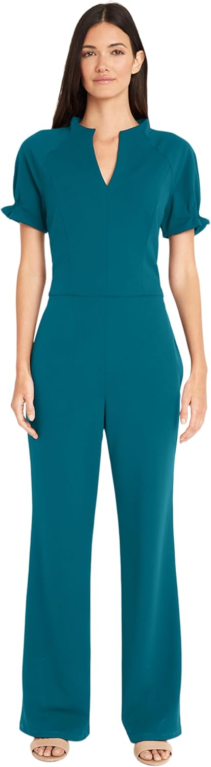 Maggy London womens Stylish Notch Neck Jumpsuit With Ruffle Sleeve Detail | Jumpsuits for Women Dressy