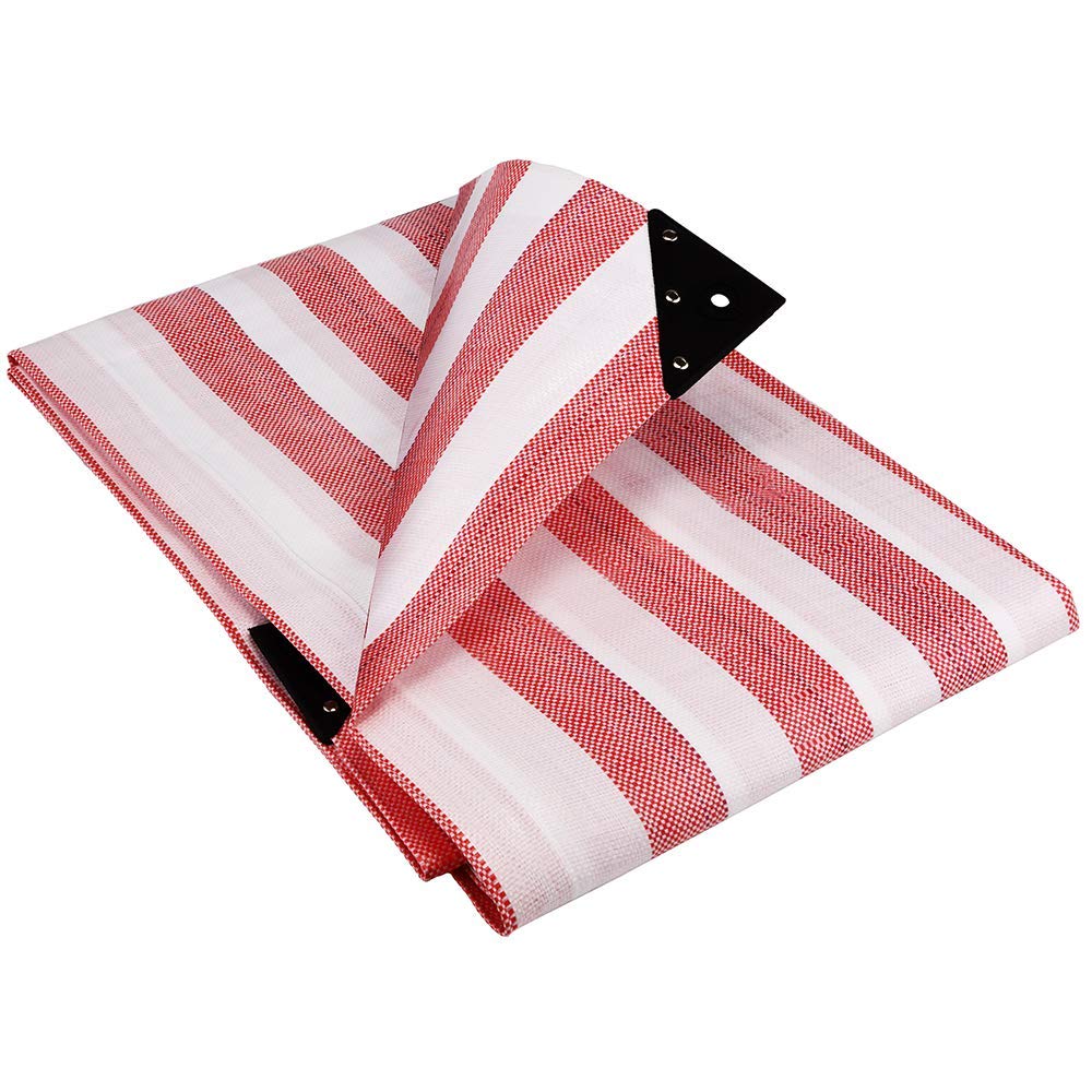 Groundmaster White 170Gsm Red/ Heavy Duty Striped Tarpaulins - Waterproof Versatile Outdoor Market Stall Sheet Cover (3.5M X 5.5M)