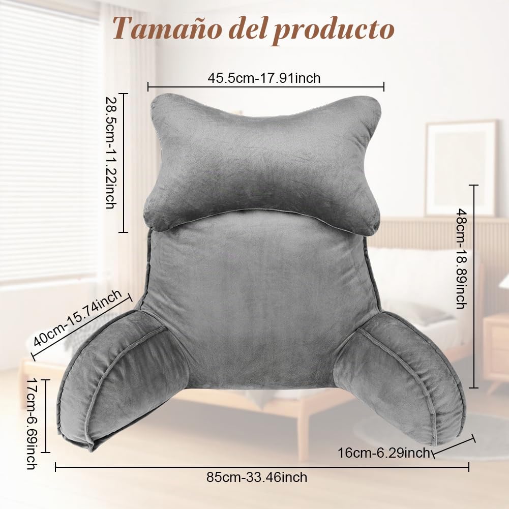 AOOWU Almohadas de Lectura, Cojín Lectura Cama para Cuello Desmontable and Brazos, Almohada in Lectura Espalda in Adultos para La Espalda, Trabajar, Leer o Jugar en la Cama, Sofá, Almohada Lectura
