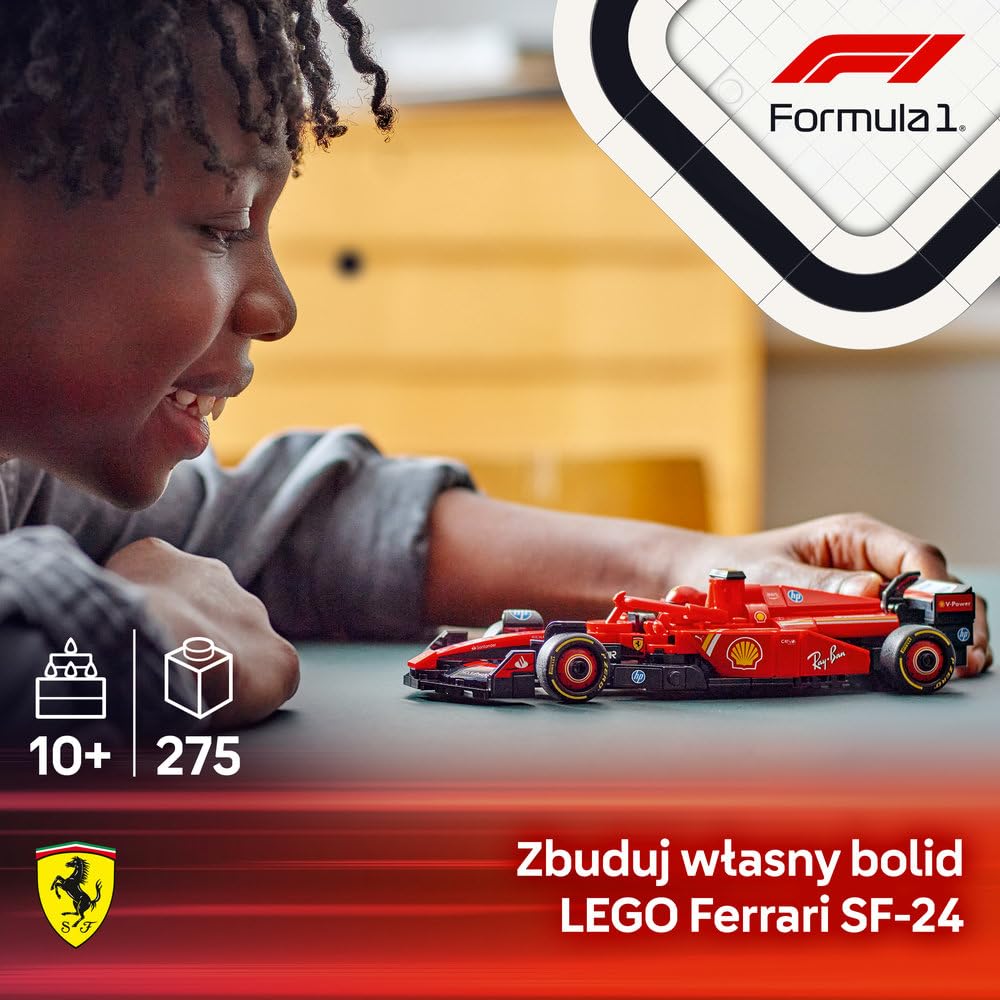 LEGO Speed Champions Bolid F1 Ferrari SF-24, Model Pojazdu, Zabawka dla Dziecka do Zbudowania, Zestaw Konstrukcyjny z Minifigurką Kierowcy, Pomysł na Prezent dla 10-latka, Chłopca i Dziewczynki 77242