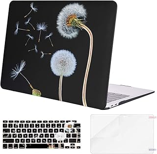 MOSISO Compatible with MacBook Air 13 inch Case 2022 2021 2020 2019 2018 A2337 M1 A2179 A1932 Retina Display with Touch ID,Plastic Pattern Hard Shell&Keyboard Cover&Screen Protector,Black Dandelion