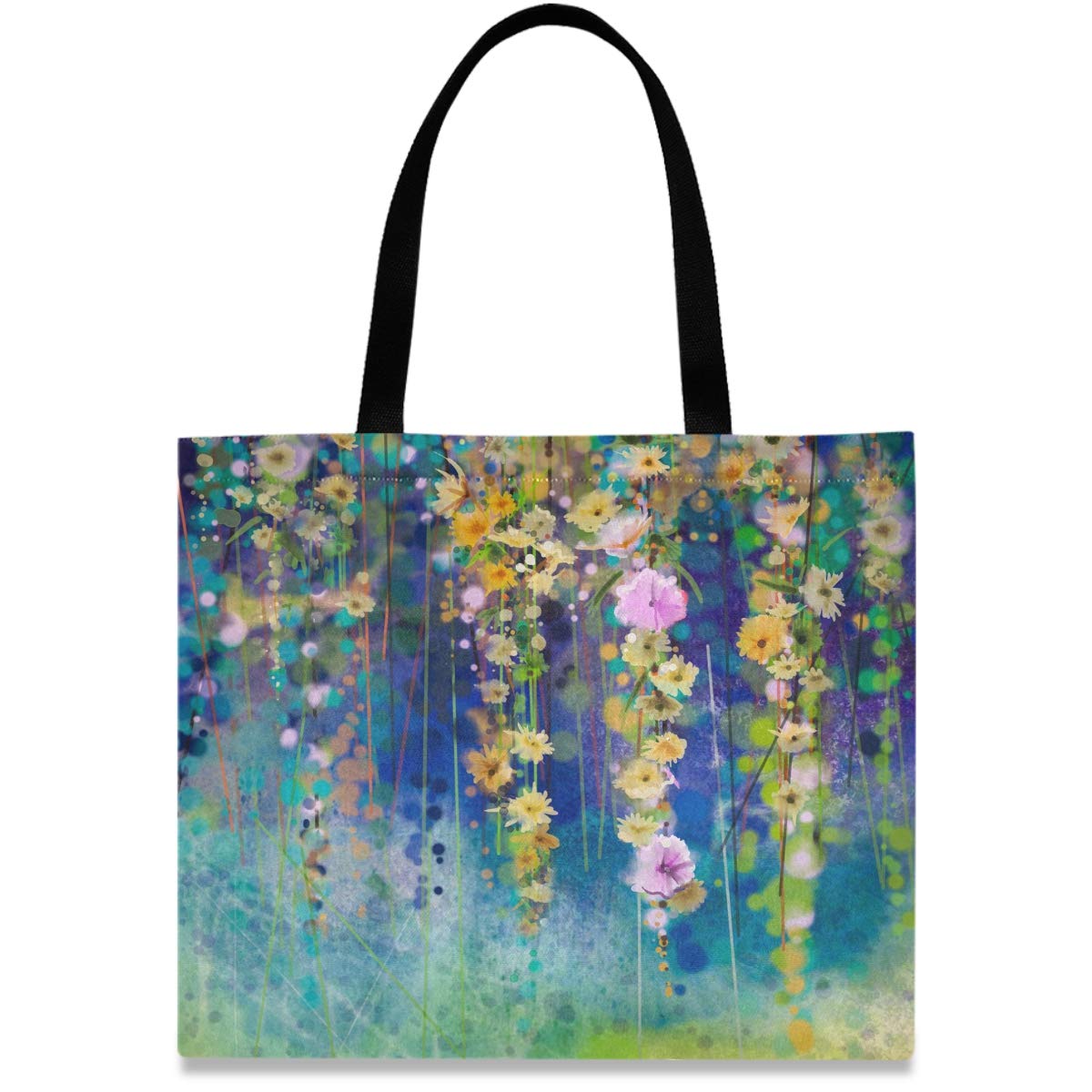 visesunnyWomen's Large Canvas Tote Shoulder Bag Oil Painting Ivy Flower Top Storage Handle Shopping Bag Casual Reusable Tote Bag for Beach,Travel,Groceries,Books