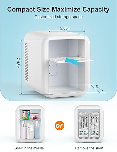 Miniatura 8 de CROWNFUL Mini nevera, refrigerador portátil para el cuidado de la piel de 4 litros6 latas, enfriador ACDC y calentador personal para dormitorio,