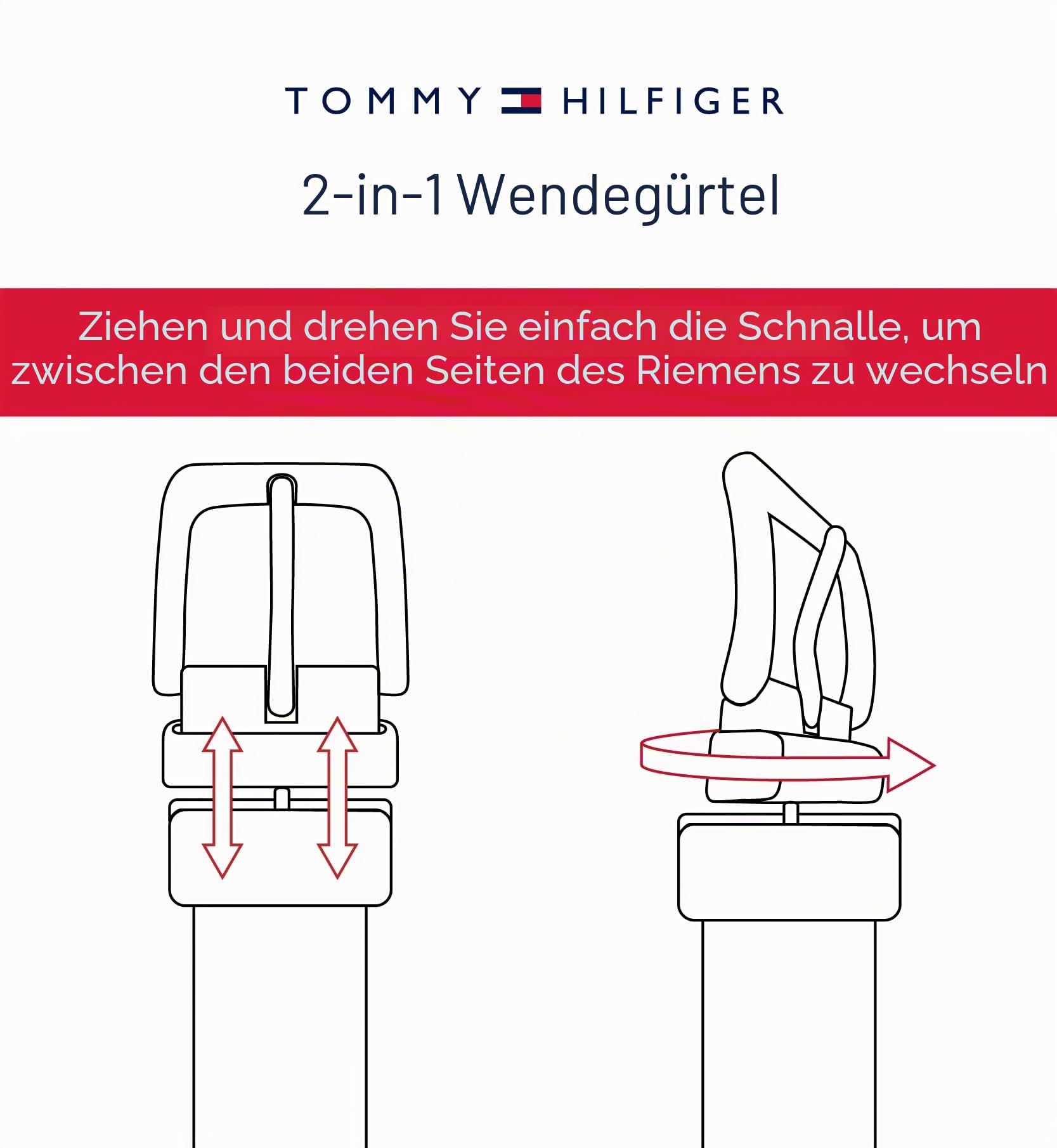 Tommy Hilfiger wendbarer Ledergürtel – Casual für Herren Jeans mit doppelseitigem Riemen und silberfarbener Schnalle