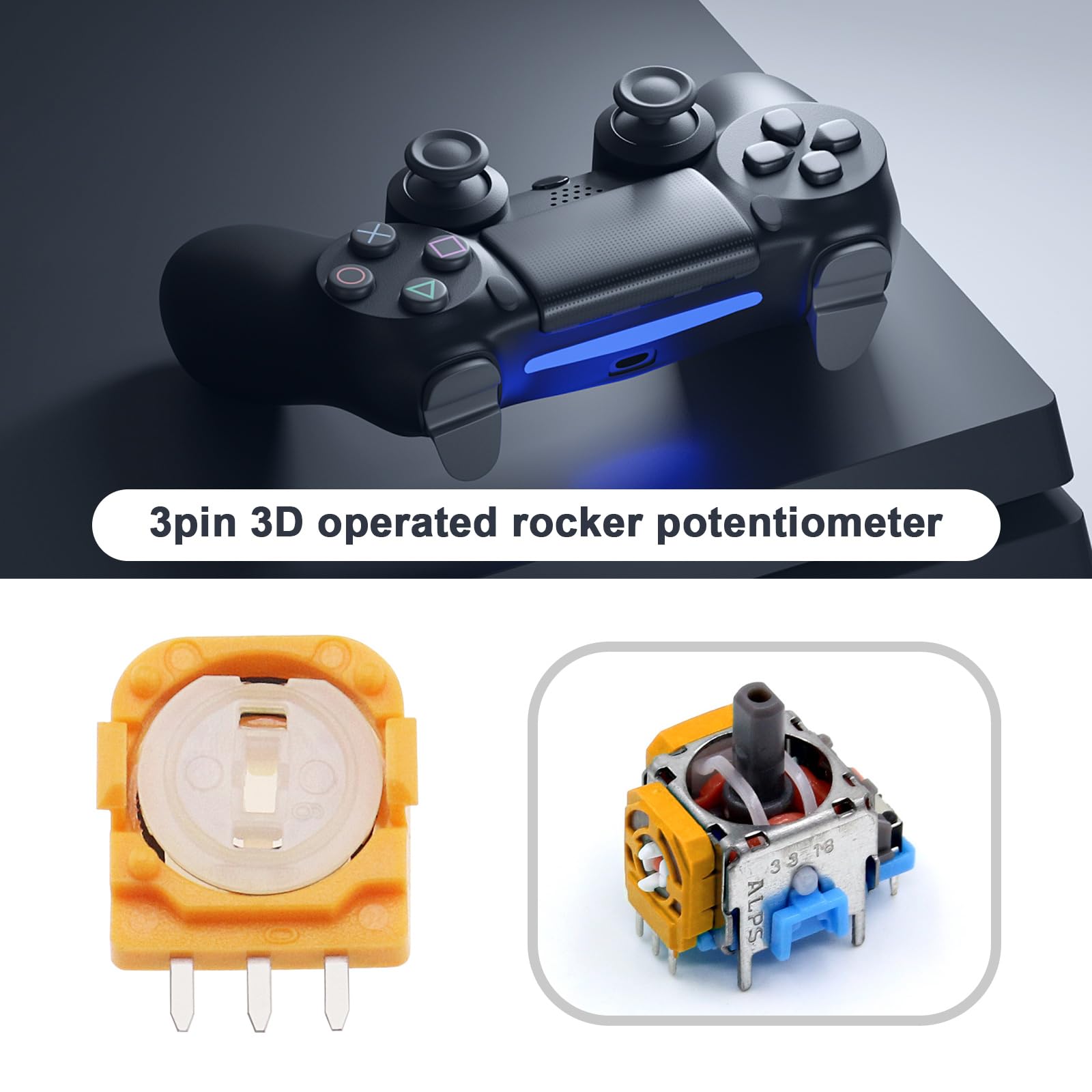 8pcs 3 Broches 3D Joystick Potentiomètre de Coupe Potentiomètre de Coupe Résistance Module de Doigt Compatible avec PS3 Compatible avec PS4, Orange