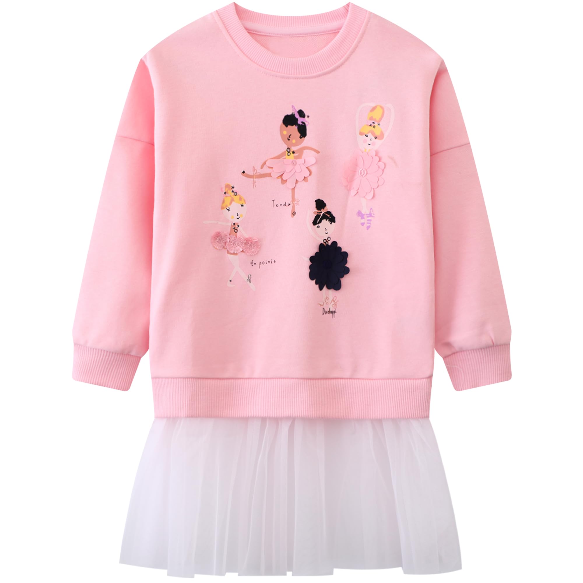 Sudadera Niña Algodón Bordado Apliques Princesa Manga Larga Cuello Redondo Pullover Casual 2-7 años