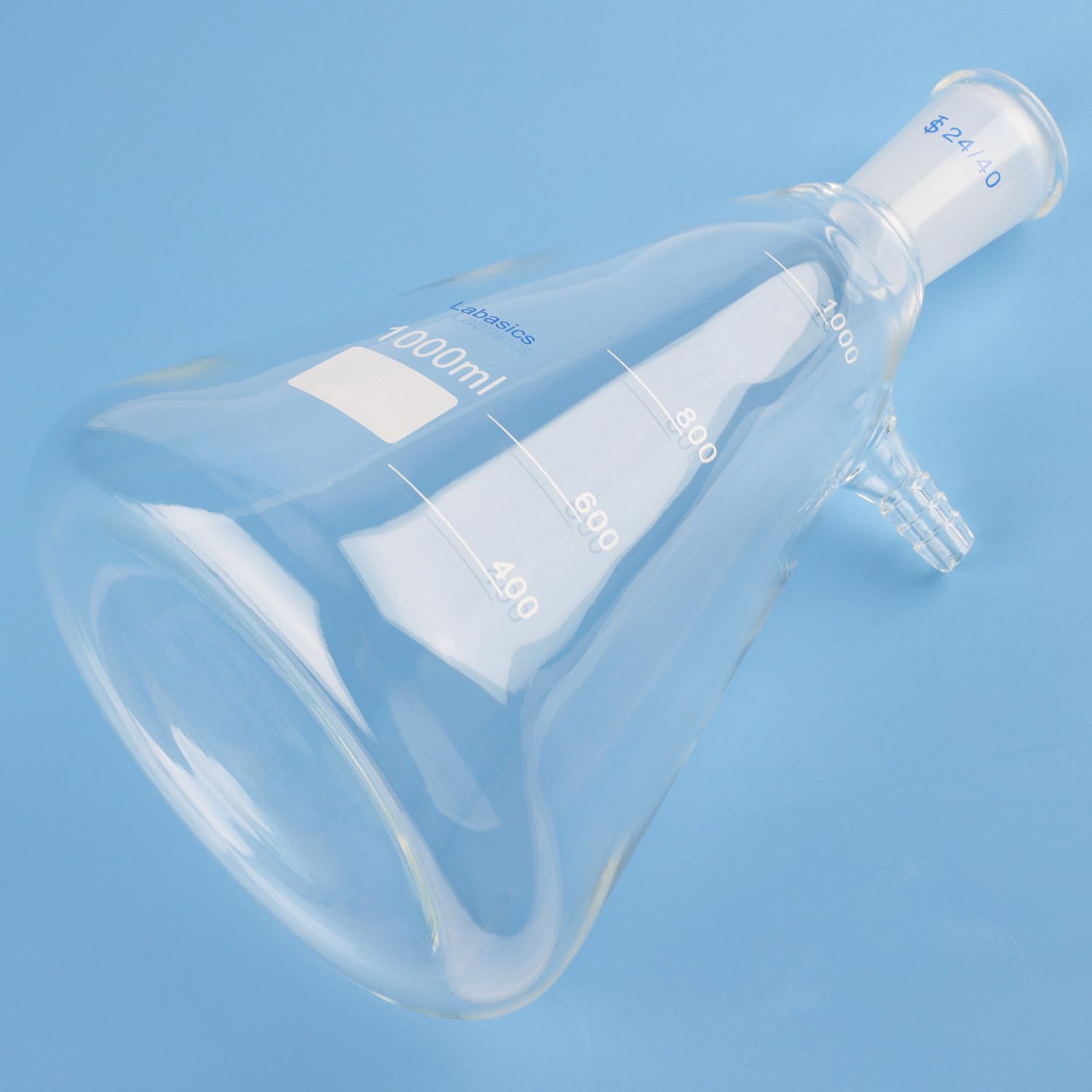 Labasics 1000 ml Flacon de Filtration avec 24/40 Standard Conique Joint, Flacon de Filtration en Verre Borosilicate Haute Résistance, Col de Boulon avec Tubulure, Interface de Tuyau de 9 mm