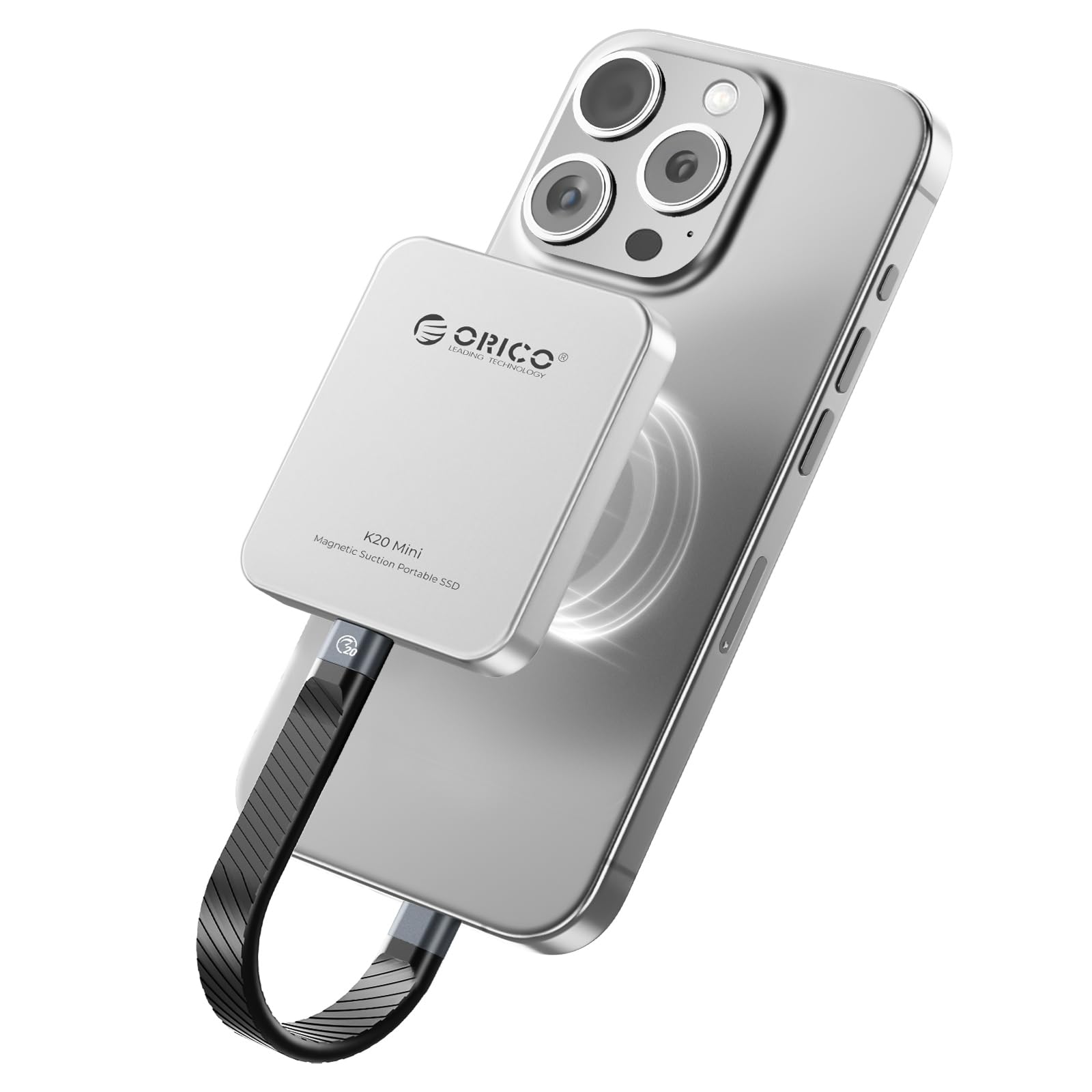 ORICO Ulepszony magnetyczny zewnętrzny dysk SSD 2 TB, stop aluminium, do 2000 MB/s, 4K 120 Hz ProRes HDR nagrywanie i przechowywanie, zewnętrzny dysk półprzewodnikowy, kompatybilny z iPhone 16 Pro Max