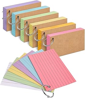 300PCS Colored Index Cards with Ring, Punched Lined Flashcar