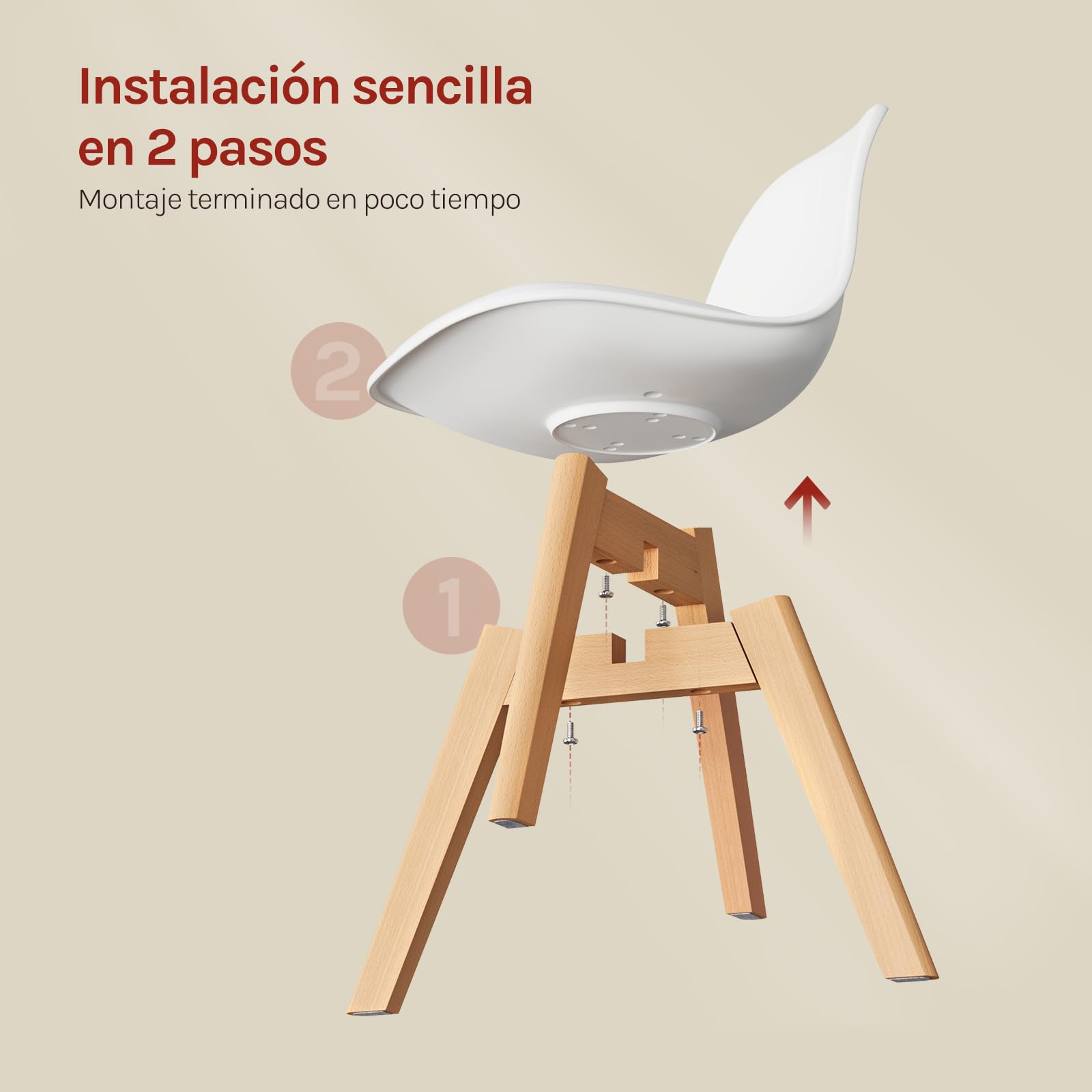 WOLTU Silla para Niños, Silla Infantil Altura de 33 cm, Respaldo Curvado, Asiento de PP + PU, Patas de Madera, con Almohadillas, 38x33x56 cm, Blanco