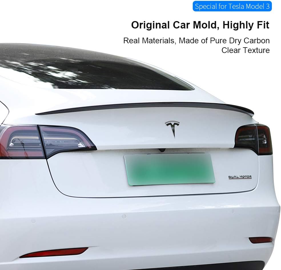 SUMK Model 3 Performance Real Carbon Fiber Spoiler for Tesla Model 3 Tail Wing Rear Trunk Lid Spoiler Wing Compatible Model 3 2018 2019 2020 2021(Glossy Spoiler)