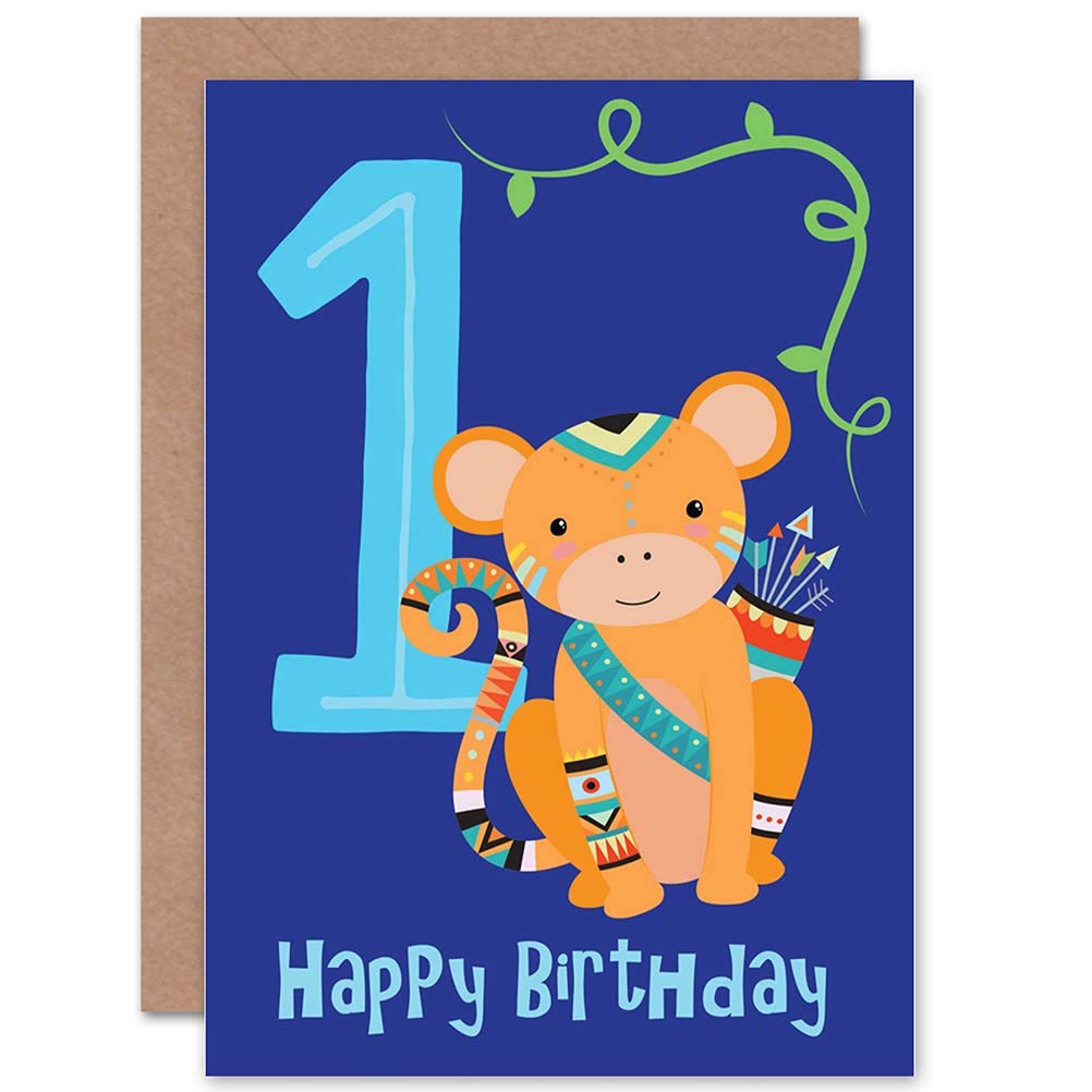 1st Birthday Monkey Blank Greeting Card With Envelope