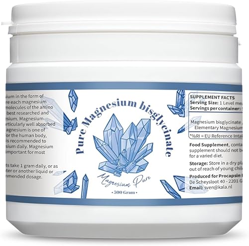 Polvo de bisglicinato de magnesio puro - Bisglicinato 200 mg de magnesio elemental por gramo - Sin estearato de magnesio (500)