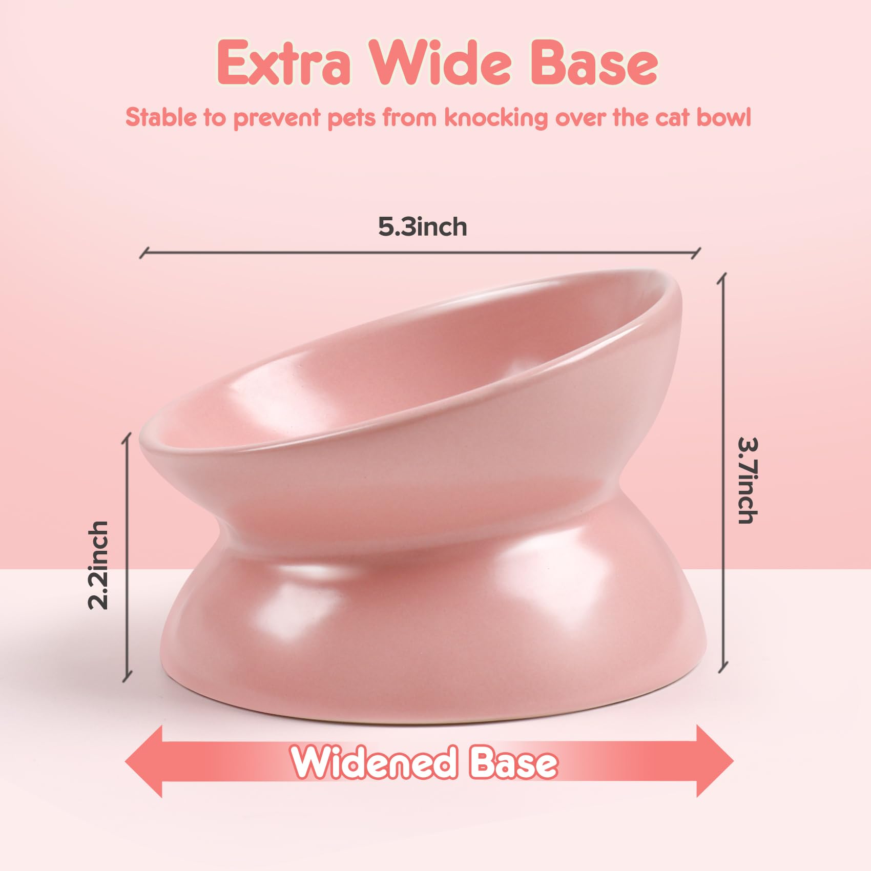 Rapsrk Raised and Tilted Pet Cat Food Bowl,5 Inches Ceramic Cat Food Bowl Tilted Protect Spine, Stress Free, Prevent Vomiting Cat Dishes cat Food Bowl(Pink)