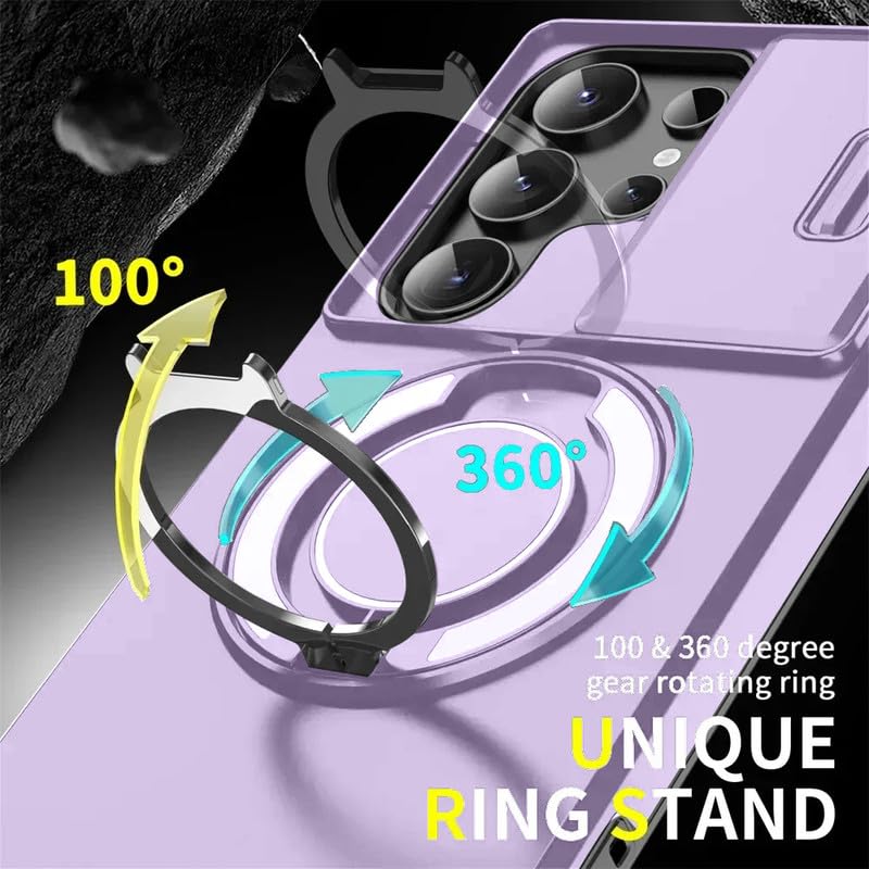 Image of LuxuryKase Shockproof Rugged Case for Samsung Galaxy S24 Ultra | Slide Camera Cover | 360 Rotating Ring Kickstand | Military-Grade Protection - Lavender Purple