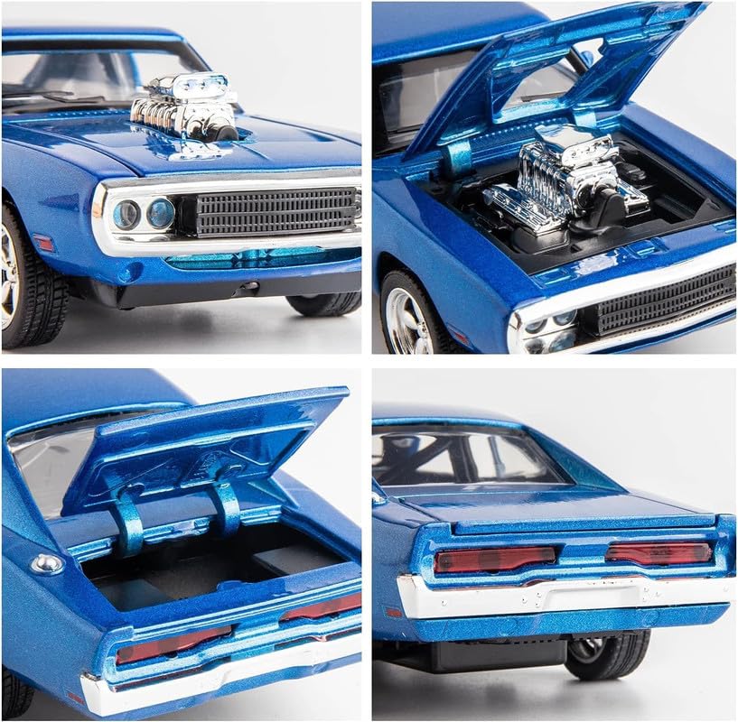 Image of Kids Model 1:32 Fast & Furious 7 Die Cast Metal Car Pull Back Action Opening Doors with Realistic Engine Sound Lights Toy Car Gift for Boys - Blue