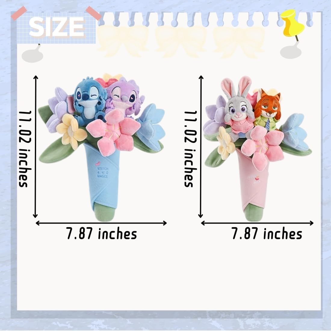 MINISO Disney Stitch & Zootopia Themed Bouquet Doll,Toy, Soft Ornament, Exquisite & Cute, for Collection and Gifting (Stitch)