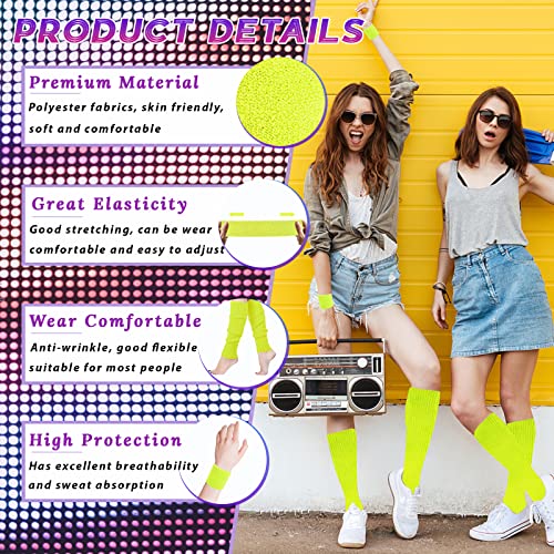 Beamely 80s Headband and Wristband Leg Warmers Party Set for Women and Girls 1980s Neon Fancy Dress Costumes Accessories with Earrings Sport Kit for 80s Retro Them Party Supplies Gym Sport(Yellow) - Image 3