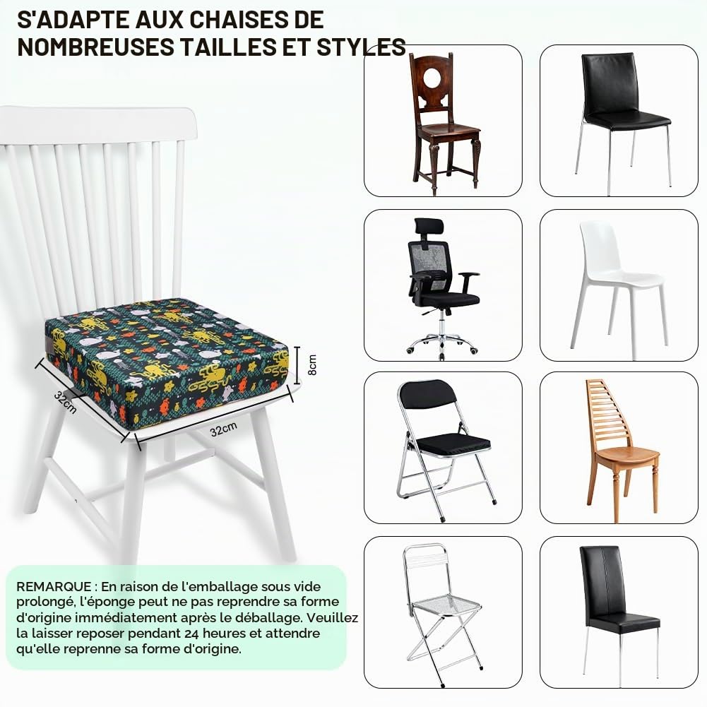 HOTUT Rehausseur Chaise Enfant Coussin, Rehausseur de Chaise pour Enfant pour la Table, Fort Support, 2 Sangles, Boucle de Sécurité, Amovible, Coussin de Chaise Surélevée(Monde Sous-marin)