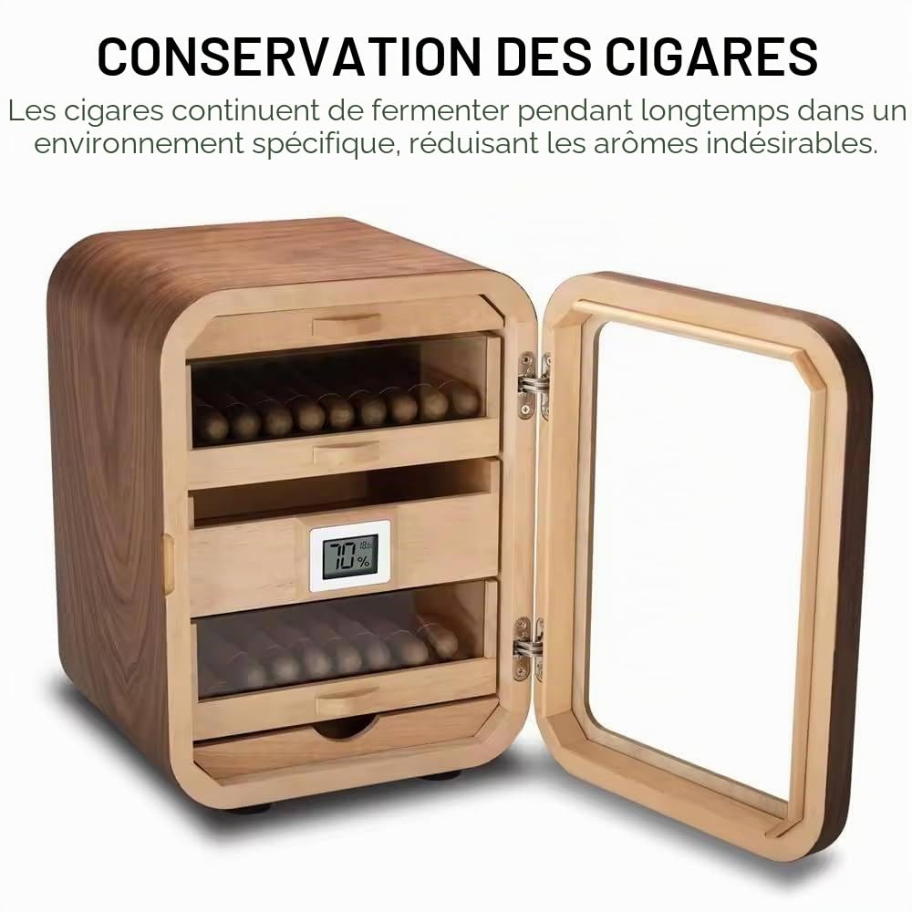 Cave à Cigares, Vitrine En Verre, Boîte De Rangement En Bois De Noyer, 4 Tiroirs, Capacité D'environ 110 Cigares, Pour Homme,A