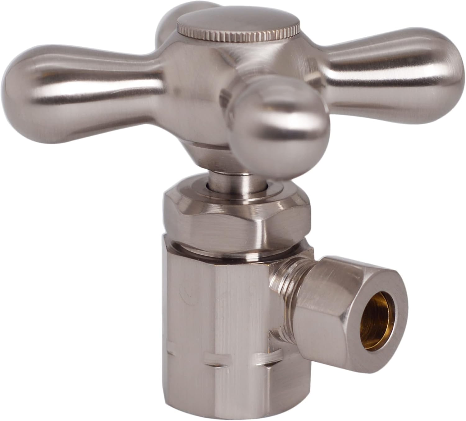 Westbrass D103K12X-07 1/2" IPS" x 3/8" OD x 12" Corrugated Riser Supply Line Kit with Cross Handle Angle Supply Shut Off Valve for Faucet and Toilet, Satin Nickel