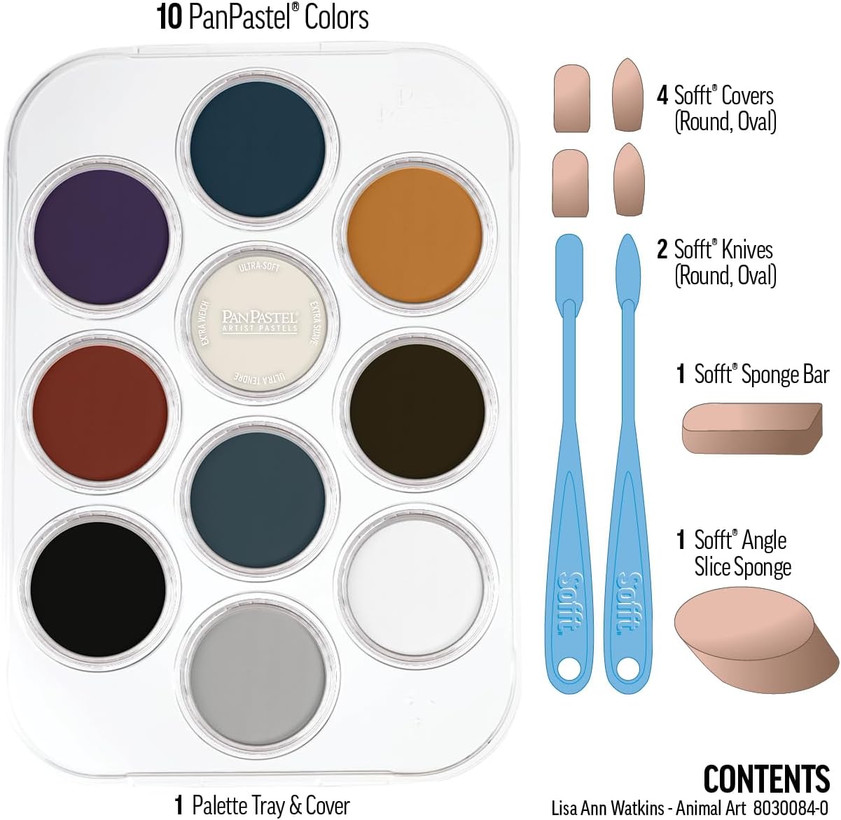 PanPastel Artist Pastels by GOLDEN, Animal Art - Lisa Ann Watkins Set, 10 Color, Professional Artist Pastels, Unique Pan Format (cake-like)