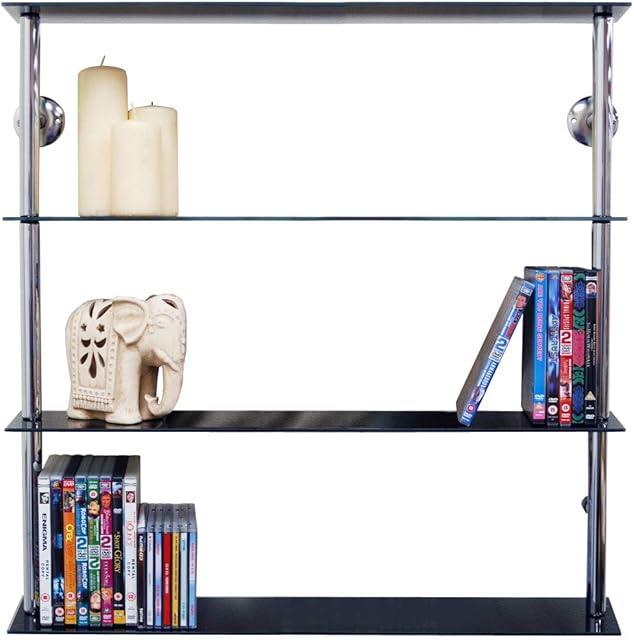 WATSONS MAXWELL - Wall Mounted Wide Glass 195 CD / 140 DVD Storage Shelves - Black/Silver
