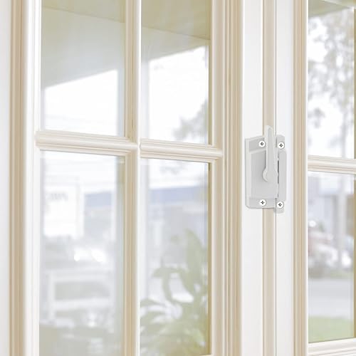 Miniatura 7 de Uenhoy Paquete de 2 cerraduras de ventana de acción de leva para ventanas dobles colgadas, cerraduras de ventana blancas para ventanas correderas