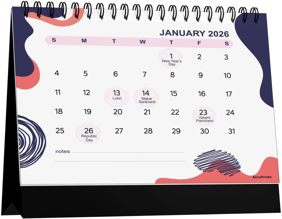 AccuPrints® Desk Calendar 2026 Planner-A5 Size (5.8 x 8.2) inch For Office Home Table New Year Hanging Kids (14 x 20.5) cm- (Abstract Desk)