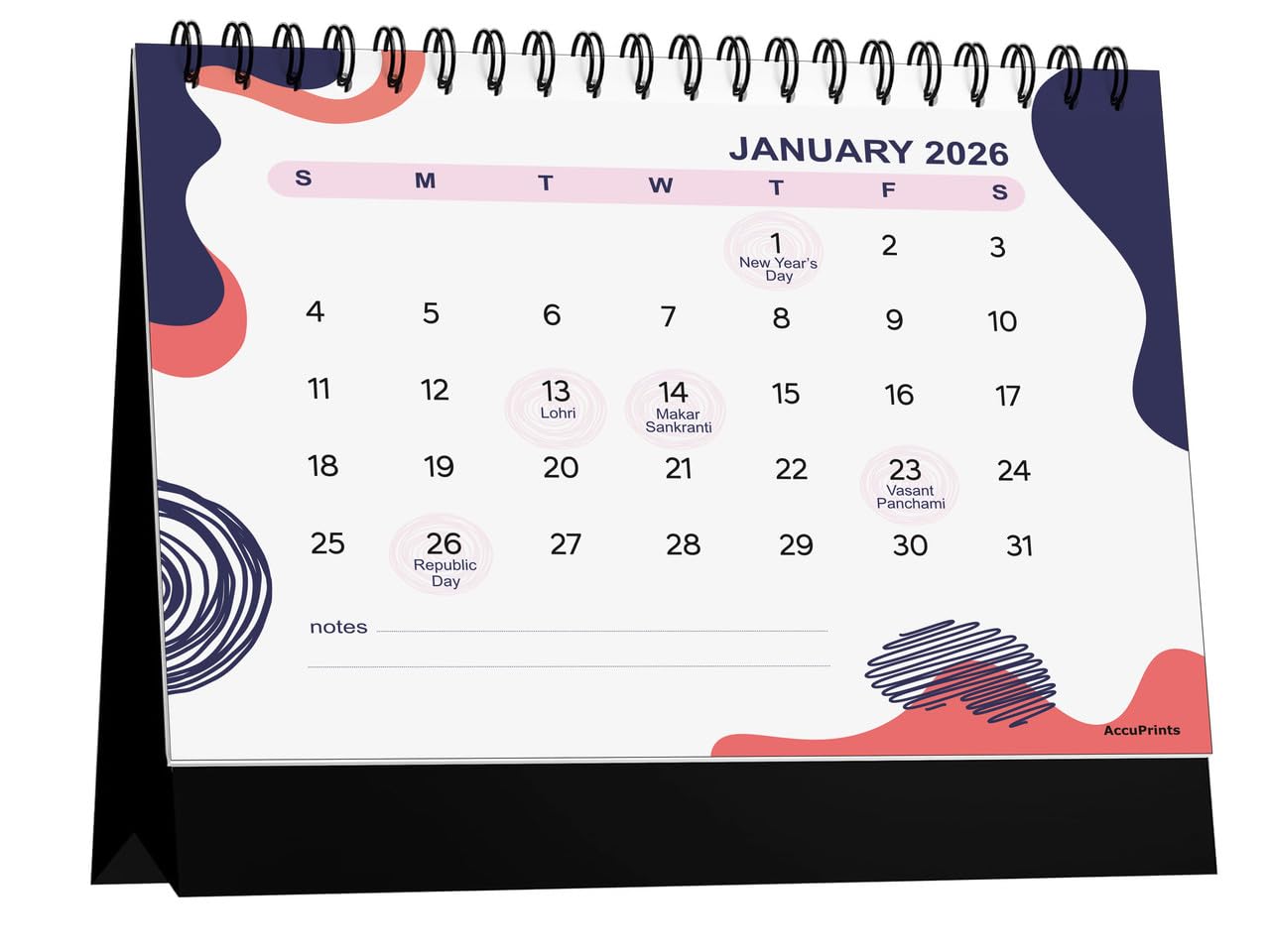 AccuPrints® Desk Calendar 2026 Planner-A5 Size (5.8 x 8.2) inch For Office Home Table New Year Hanging Kids (14 x 20.5) cm- (Abstract Desk)