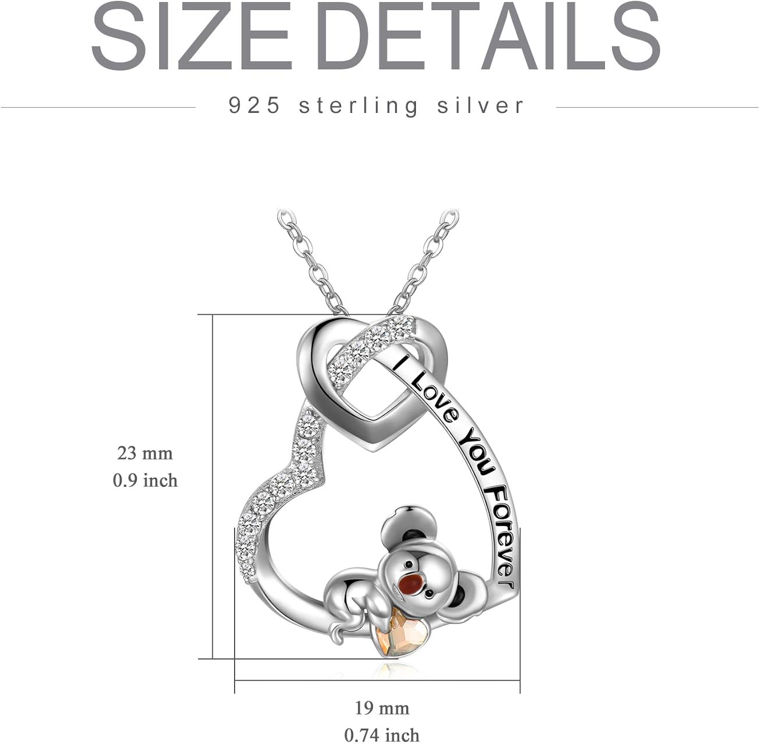 AOBOCO Koala Bear Necklace Sterling Silver I Love You Forever Heart Pendant Necklace - Image 5
